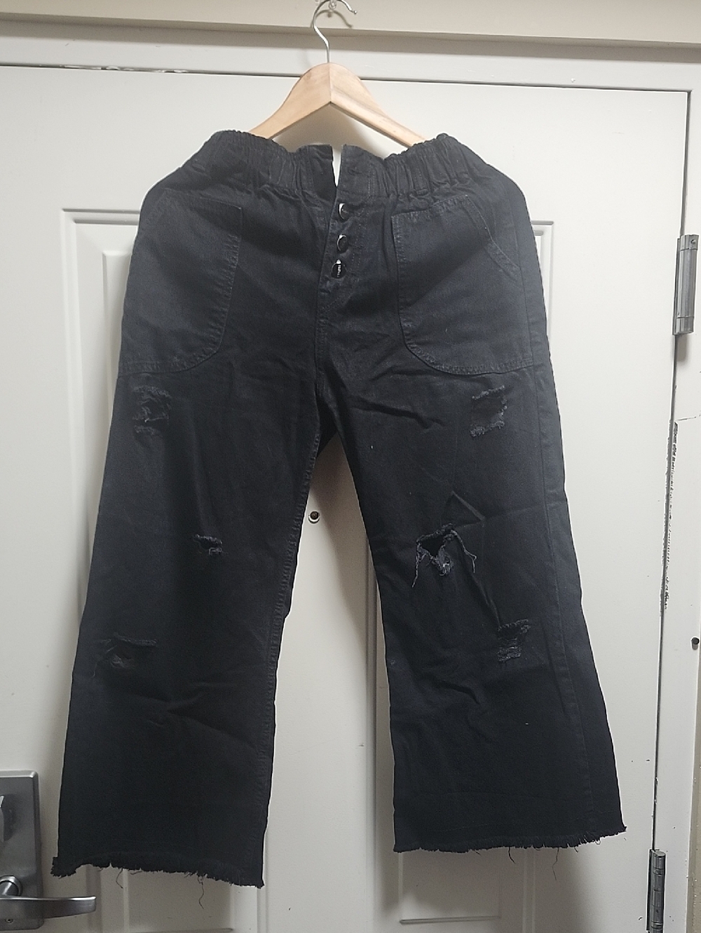 Black Distressed Wide-Leg Jeans